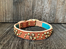 Leather Dog Collar Swirl - Antique Brass Finish - Tan Leather
