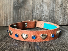 LOVE Leather Collar - Hearts and Gems - Tan