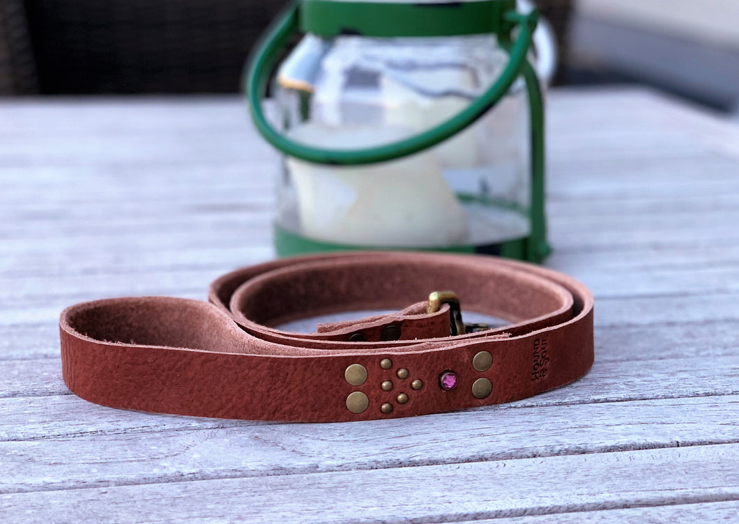 Leather Handmade Leash with Antique Brass and Crystal Embellishment