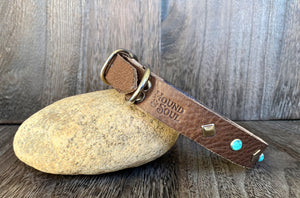 Leather Dog Collar - Turquoise and Nickel